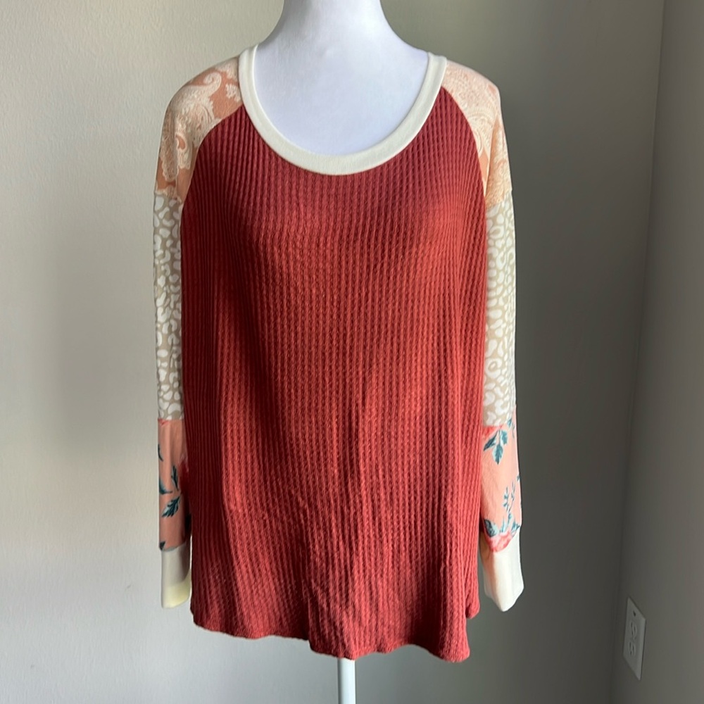 7th Roy women’s longsleeve rust color waffle weave top